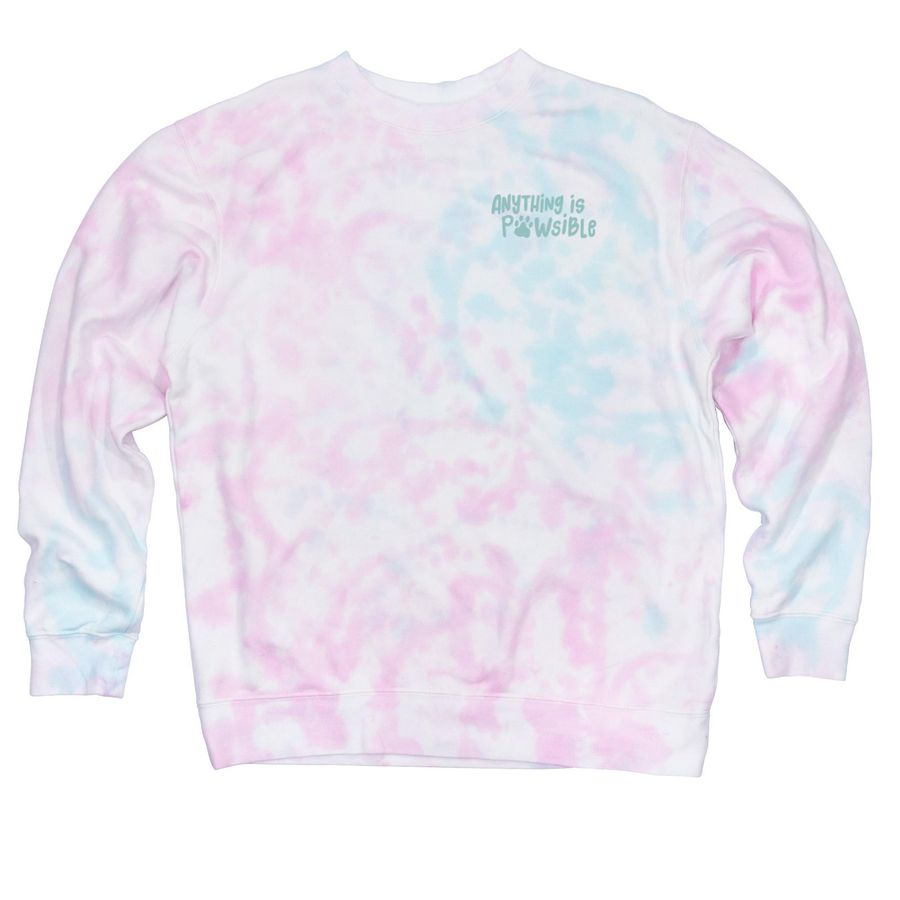 Anything is Paw-sible, a Cotton Candy Tie Dye Crewneck Sweatshirt