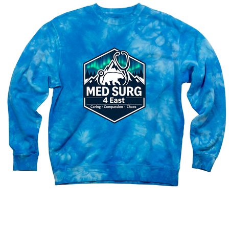 4E MED SURG, a Aqua Blue Tie Dye Crewneck Sweatshirt