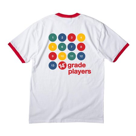 Fourteenth Twisters T-Shirt, a White/ Red Cotton Ringer Tee (back-view)