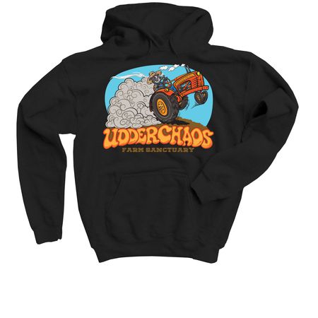 Peace Love and Tractors, a Black Youth Pullover Hoodie