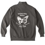 CNM Pelvis on Back, a Pepper Comfort Colors Quarter Zip Pullover (back-view)