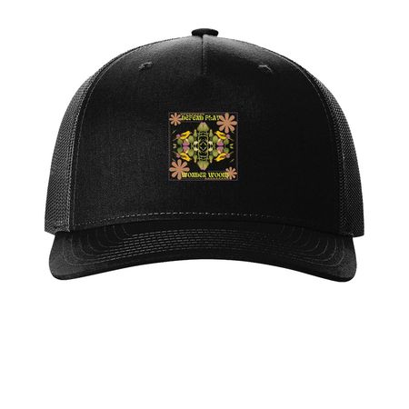 Defend Play Hats, a Black Printed Five-Panel Trucker Cap
