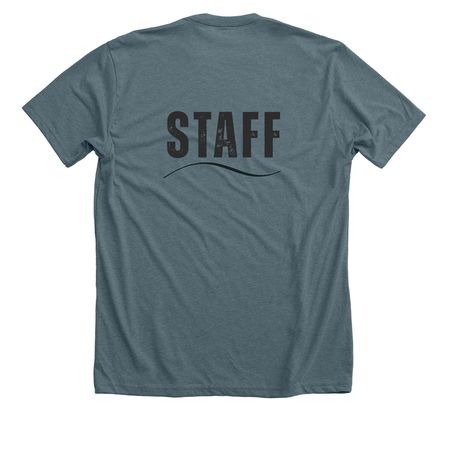 Seriously Staff, a Heather Slate Premium Unisex Tee (back-view)