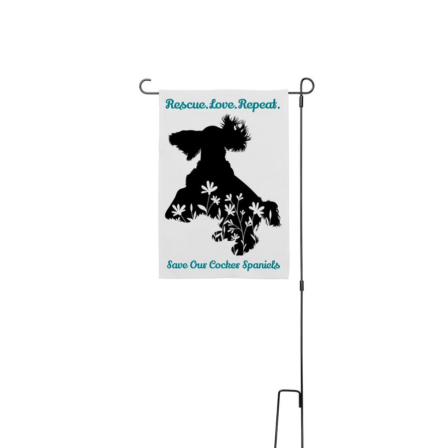 Rescue.Love.Repeat. (Flag), a White 12" x 18" Yard Flag with Stake