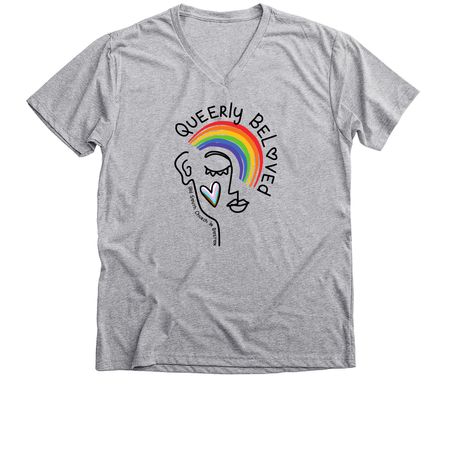 Queerly Beloved Pride Shirt, a Athletic Heather Premium V-Neck Tee