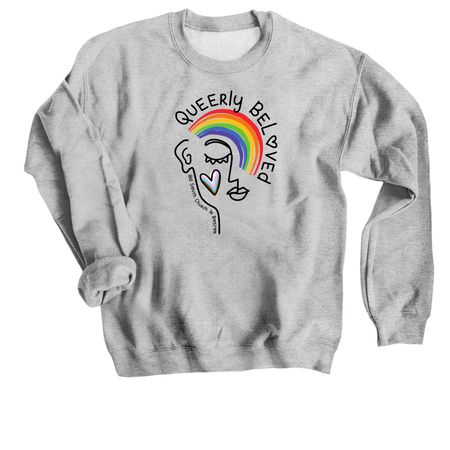 Queerly Beloved Pride Shirt, a Sport Grey Crewneck Sweatshirt