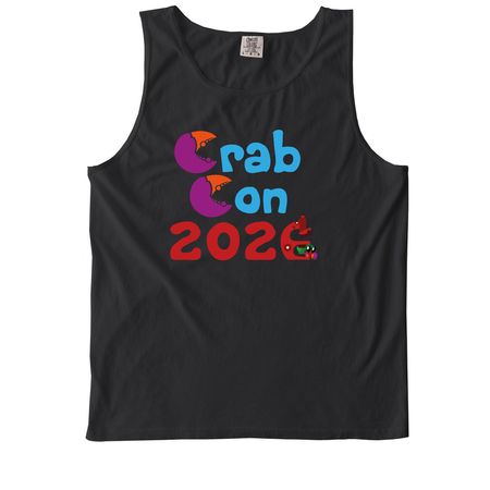 Crab Con 2026 Logo Shirts, a Black Comfort Colors Tank Top