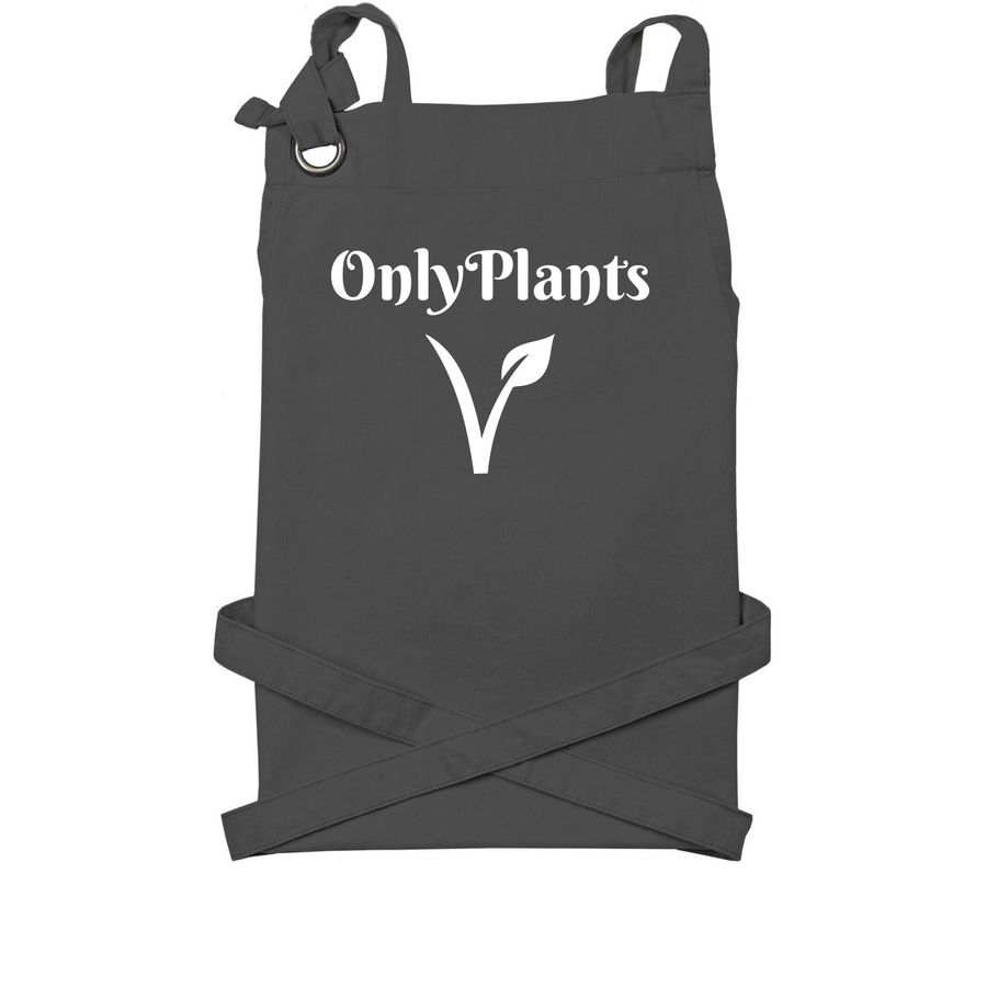 Only Plants Vegan Apron, a Dark Grey Cotton Canvas Pocket Apron