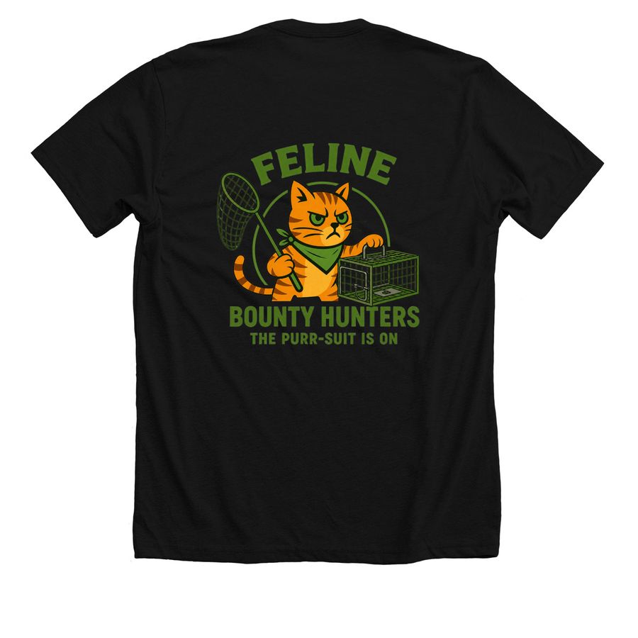 GMSP - Feline Bounty Hunters, a Solid Black Blend Premium Unisex Tee (back-view)