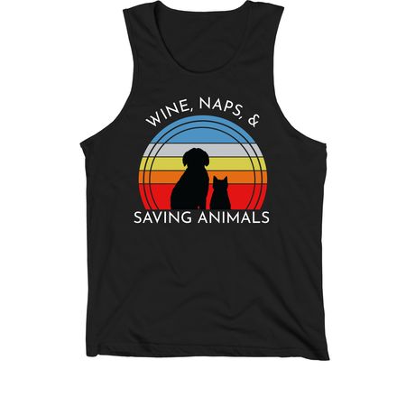 Wine, Naps, & Saving Animals, a Black Premium Cotton Tank