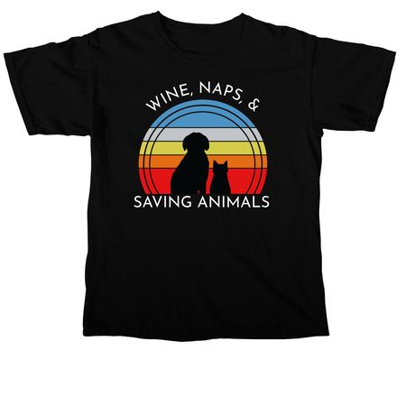 Wine, Naps, & Saving Animals, a Black Comfort Colors Unisex Tee