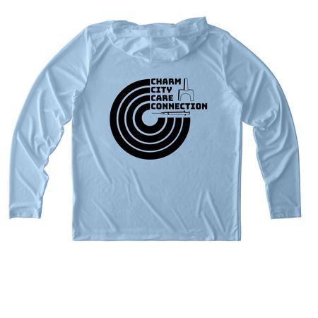 UV Sun Shirt with Hood, a Light Blue UV Performance Long Sleeve Hoodie (back-view)