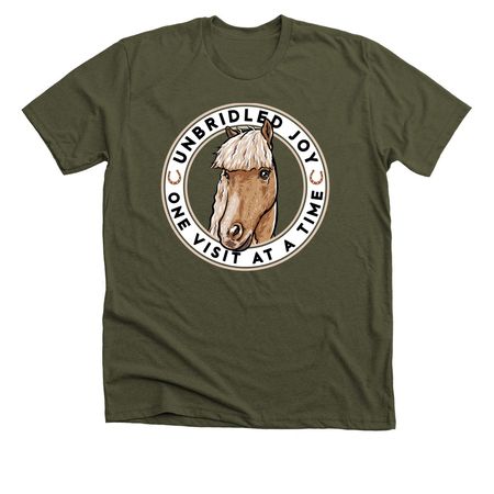 Unbridled Joy, One Visit at a Time, a Heather Military Green Premium Unisex Tee