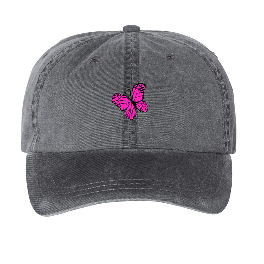 Butterfly Baseball Hat, a Black Printed Pigment Dye Baseball Cap