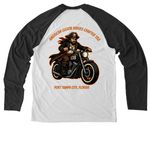 ALR Chapter 138, a Space Black/ Bright White Allmade Eco Triblend Colorblock Raglan Long Sleeve Tee (back-view)
