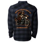 ALR Chapter 138, a Charcoal Heather/ Black Unisex Flannel Shirt (back-view)