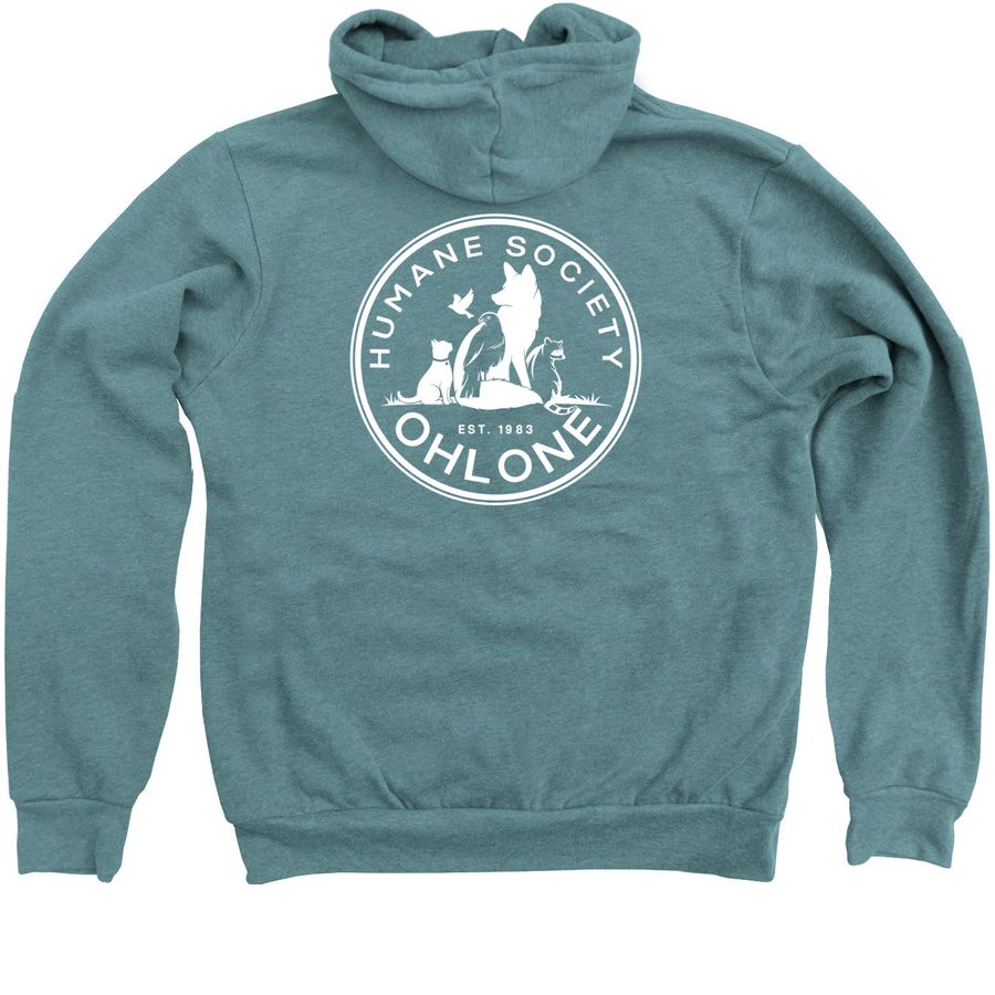 NEW Ohlone Humane Society LOGO!, a Heather Deep Teal Zip Up Hoodie (back-view)