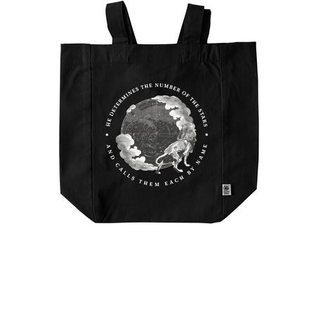 Psalms 147:4 (Tote), a Black Recycled Cotton Tote Bag