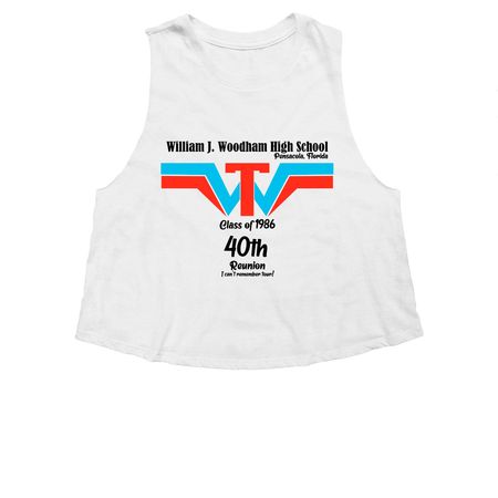 Woodham Class of 1986 Reunion, a Solid White Blend Women's Cropped Racerback Tank