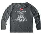 Activewear, White Logo, a Dark Smoke Grey UV Performance Long Sleeve Hoodie (back-view)