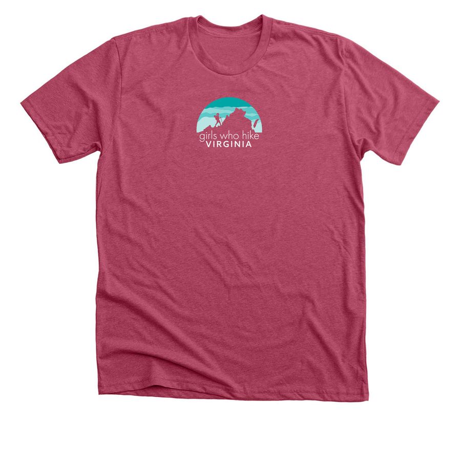Girls Who Hike Virginia Logo, a Heather Raspberry Premium Unisex Tee