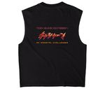 Twin Suns Odyssey, a True Black Heavyweight Garment Dye Muscle Tee (back-view)
