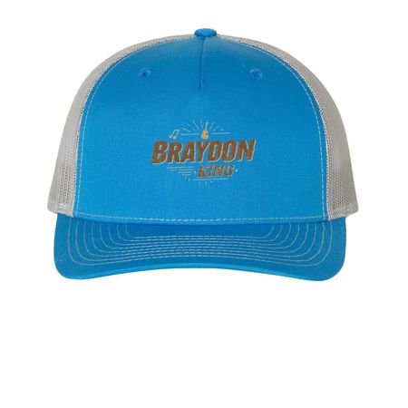 BK Hat, a Cobalt Blue/ Grey Printed Five-Panel Trucker Cap