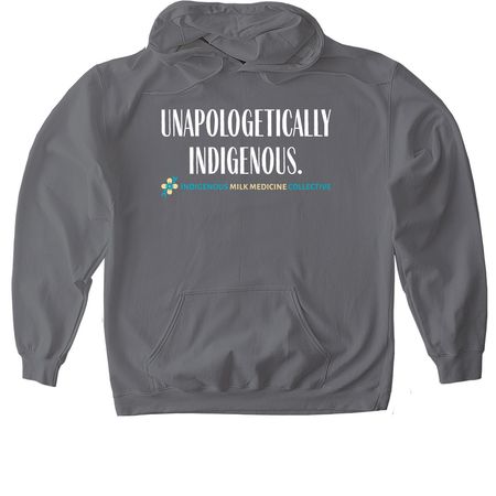 IMMC "Unapologetically Indigenous" Design, a Charcoal Gildan Softstyle Pullover Hoodie