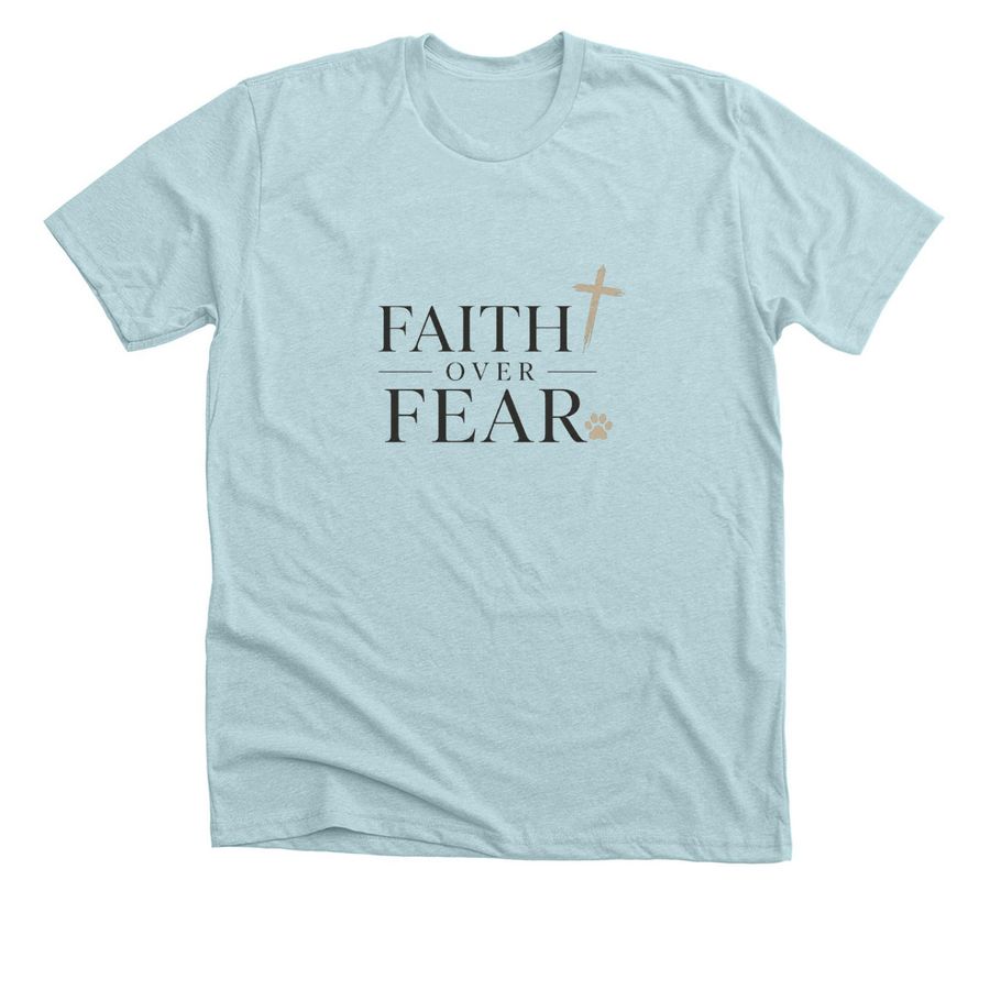 Faith Over Fear ?, a Heather Ice Blue Premium Unisex Tee