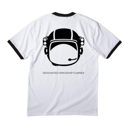 SPACE GUNNER&nbsp;, a White/ Jet Black Cotton Ringer Tee (back-view)