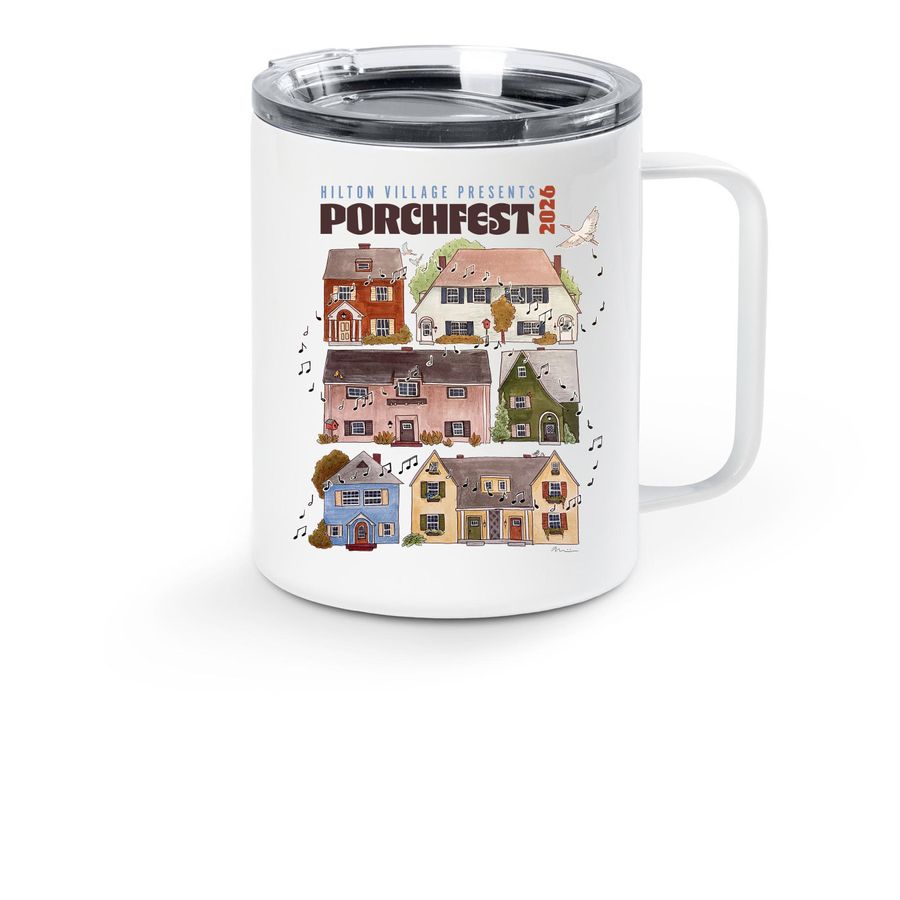 Porchfest Mug, a White Stainless Steel Travel Mug