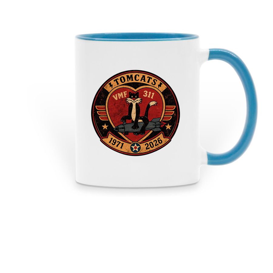 &nbsp;Official Vintage Harrier&nbsp; VMF 311 Coffee Mug, a Light Blue Two-Tone Ceramic Mug