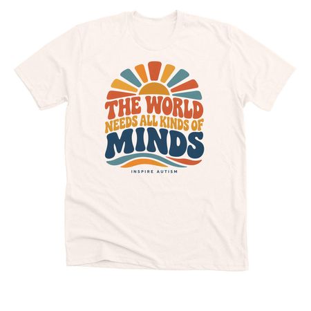 The World Needs All Kinds of Minds, a Heather Natural Premium Unisex Tee