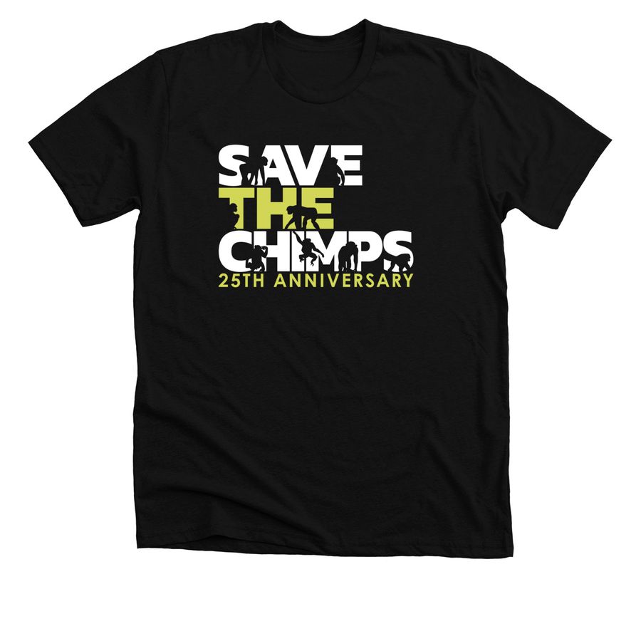 Save the Chimps 25th Anniversary, a Solid Black Blend Premium Unisex Tee