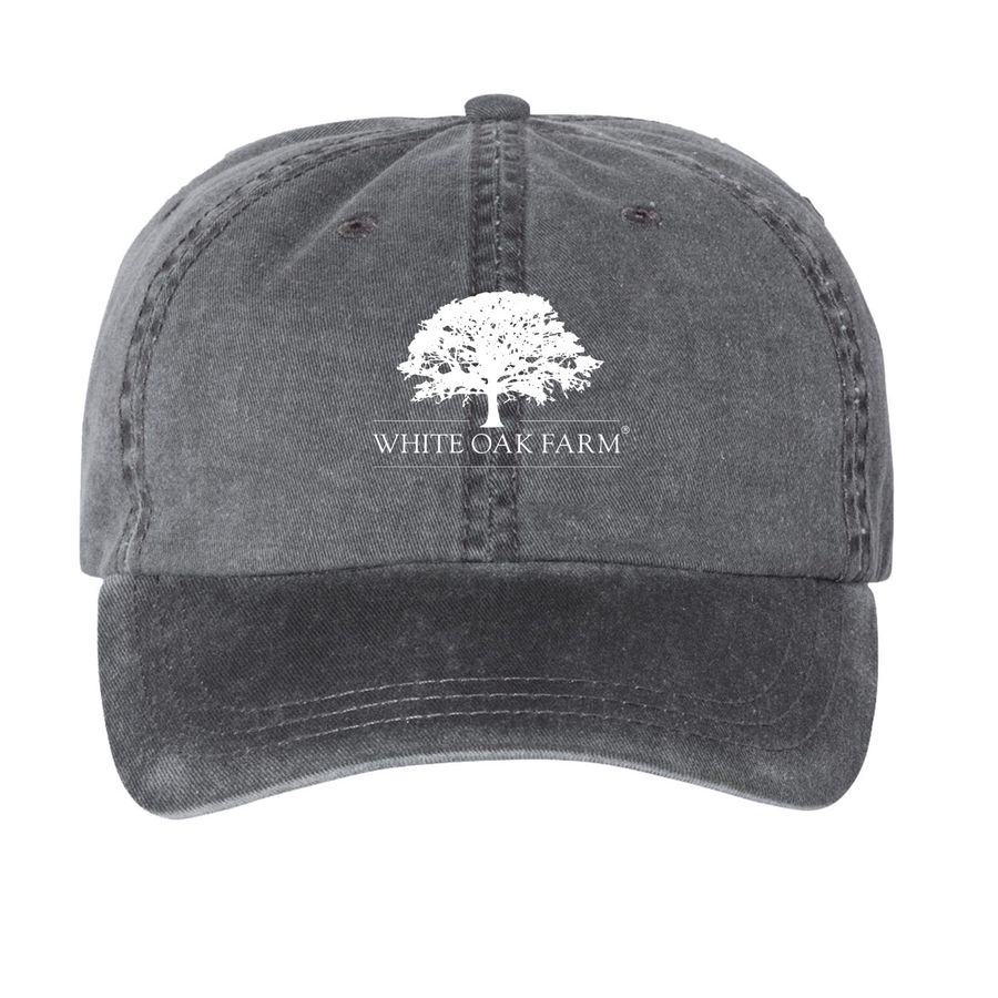White Oak Farm- Hats, a Black Printed Pigment Dye Baseball Cap