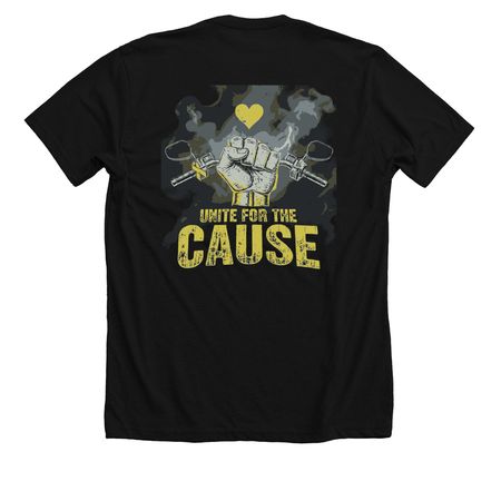 Bikers Against Childhood Cancer, a Solid Black Blend Premium Unisex Tee (back-view)