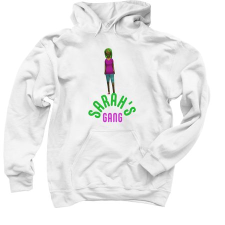 Green and Purple Sarah's Gang, a White Pullover Hoodie