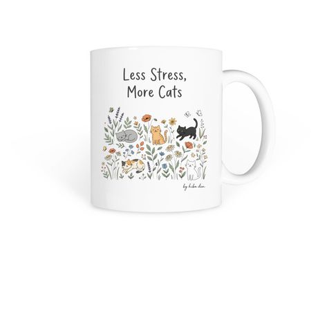 Less Stress, More Cats, a White Coffee Mug
