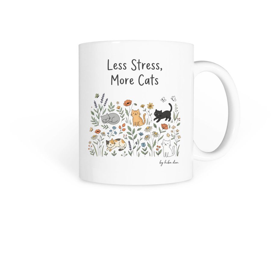 Less Stress, More Cats, a White Coffee Mug