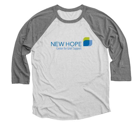New Hope Logo Wear, a Premium Heather and Heather White 3/4 Sleeve Baseball Tee