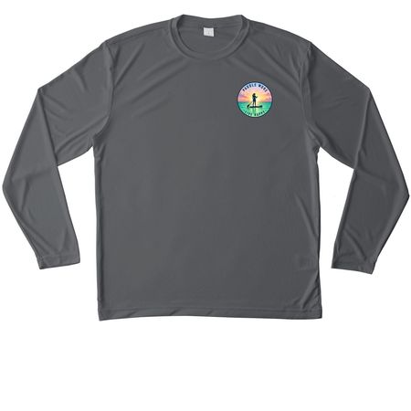 Sun Shirts Paddle More Live Happy, a Iron Grey Unisex Performance Long Sleeve Tee