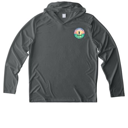 Sun Shirts Paddle More Live Happy, a Dark Smoke Grey UV Performance Long Sleeve Hoodie