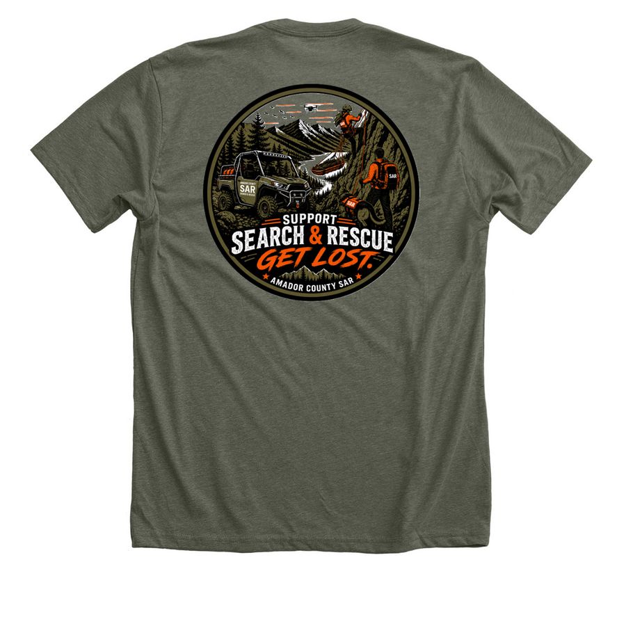Amador Search & Rescue Graphic, a Heather Military Green Premium Unisex Tee (back-view)