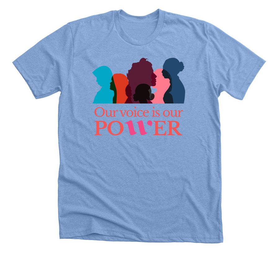 BCEDC Our Voice is Our Power, a Heather Carolina Blue Premium Unisex Tee