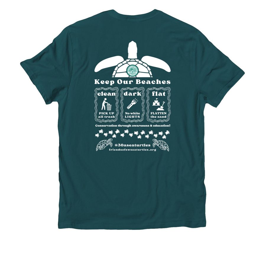 Protect Our Sea Turtles #CleanDarkFlat, a Deep Sea Green Allmade Organic Cotton Unisex Tee (back-view)