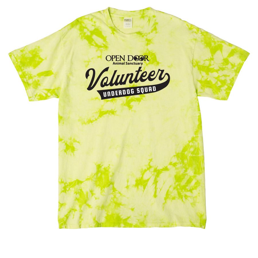 Volunteer tanks, hoodies, and tees, a Lemon Lime Crystal Tie Dye Tee