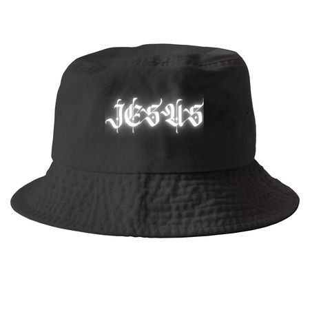 JESUS, a Black Printed Bucket Hat