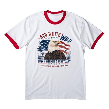 Red, White, and Wild, a White/ Red Cotton Ringer Tee