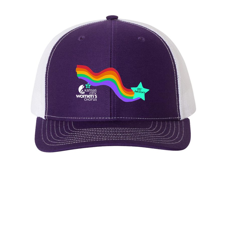 25th Anniversary Baseball & Bucket Hats, a Purple/ White Printed Snapback Trucker Cap
