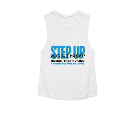 Step Up Against Human Trafficking, a White Women's Muscle Tank
